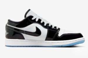 Nike Air Jordan 1 Low SE GS 'Concord' белые с черным кожаные лакированные мужские-женские (40-44)